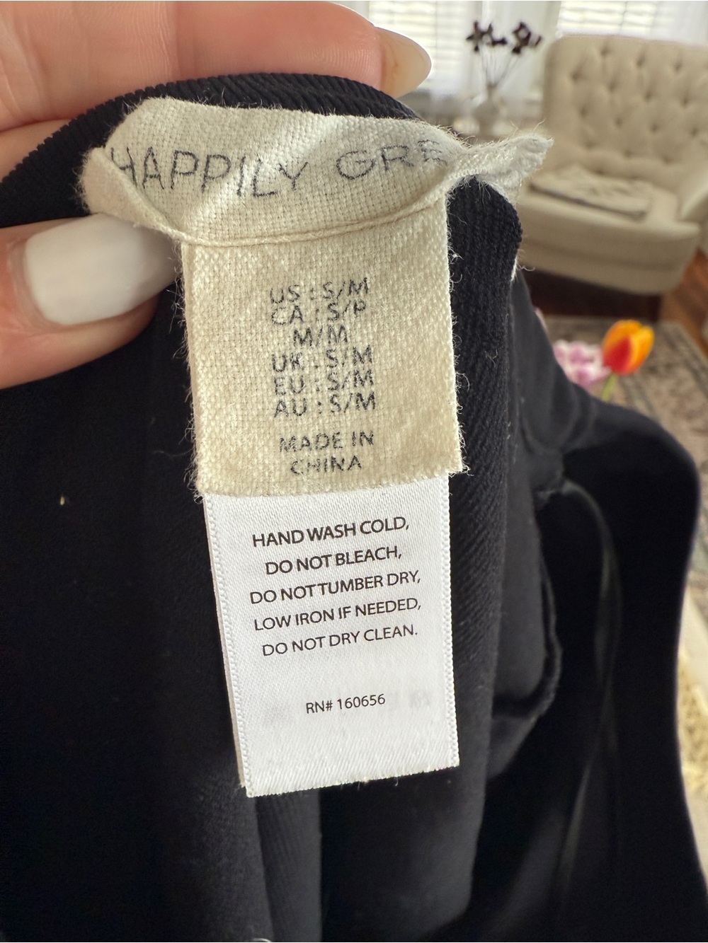 Happily Grey Black Long Sleeve Top Size S | Fitted Stretch Basic - Picture 2 of 2